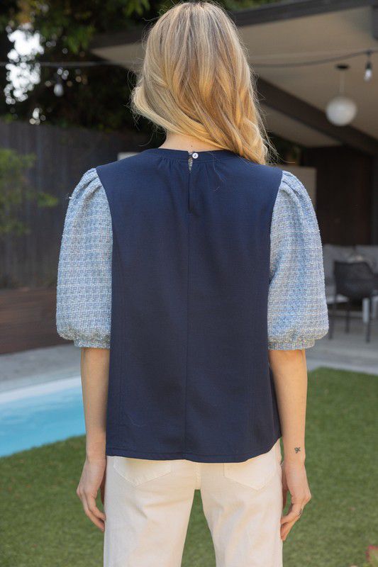 Blusa doble tela con mangas abullonadas estilo tweed