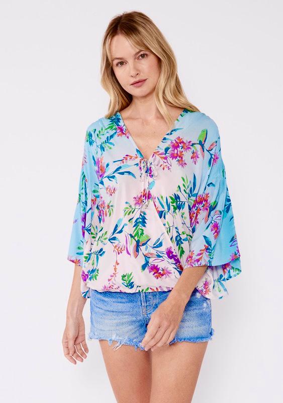 Blusa estampada degradada con manga volada