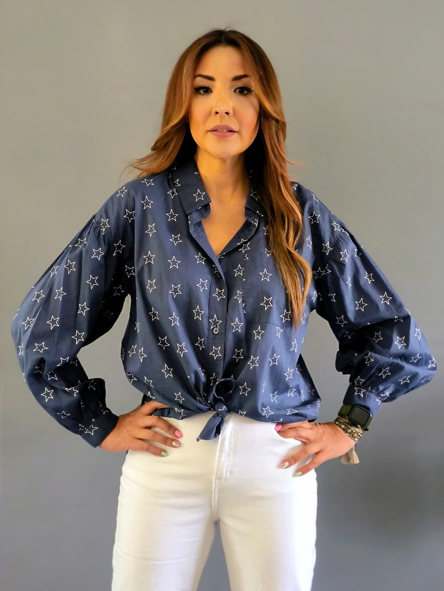 Camisa estrellas con manga abombada